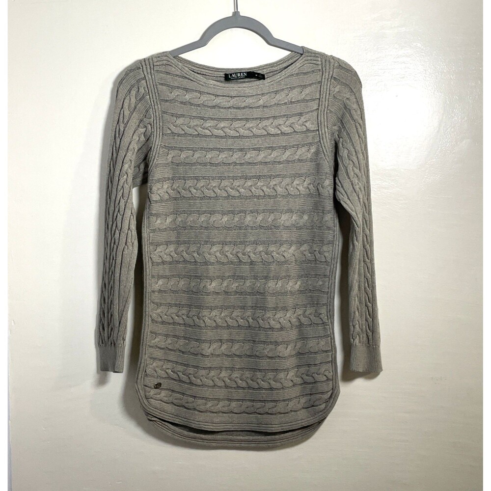 Ralph Lauren Women's Horizontal Cable Knit Sweater Gray Medium Preppy Old Money